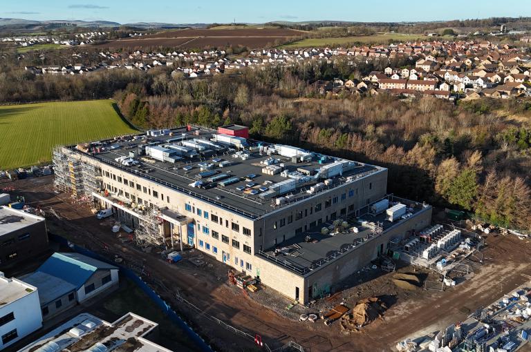 Monifieth Learning Campus construction in progress drone