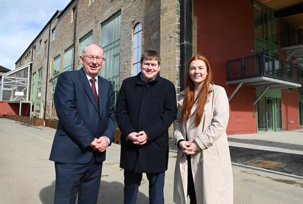 Regional Managing Director Garry Hope Robertson Construction North East, Cllr Alex Hay and Igloo Regeneration Development Manager Pippa Heron, outside The Pattern Shop