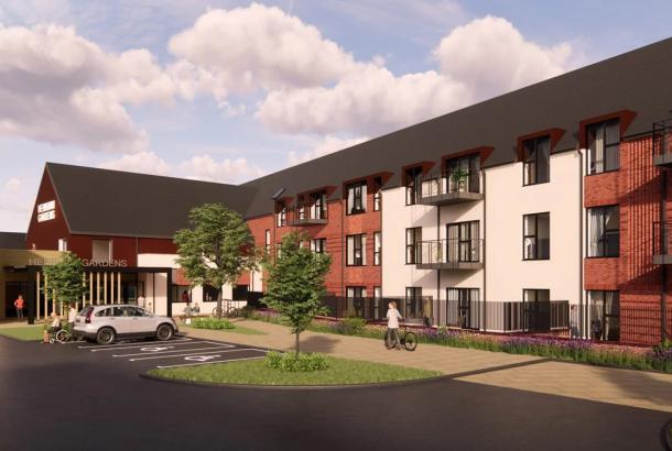 Computer graphic of extra care homes project to be constructed by Robertson