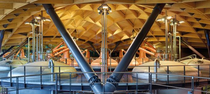 Complex interatction between timber, steel and concrete at The Macallan Distillery - image by Mark Power