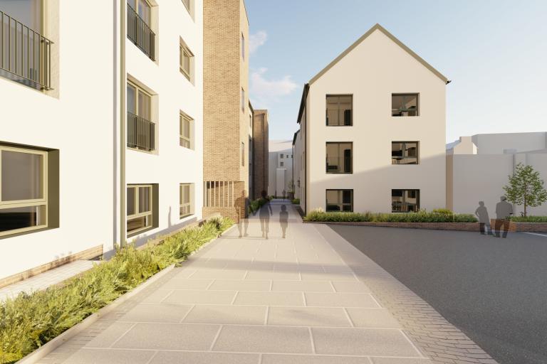 Artist impression of the proposed close and courtyard on South Street, Elgin