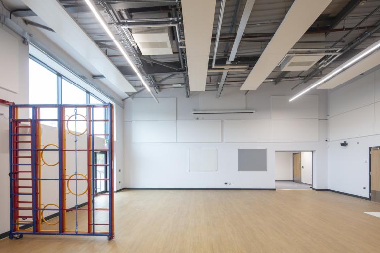 Gym hall at the new Hawthorns Primary School, delivered by Robertson Construction North West