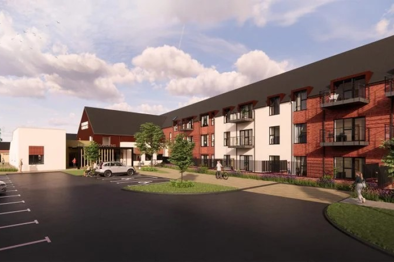 Artist impression of Hebburn Extra Care's main entrance, project is being delivered by Robertson Construction North East