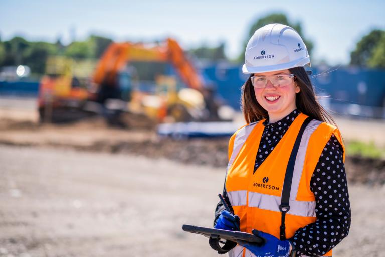 Women in construction, trainee on Robertson Construction site.