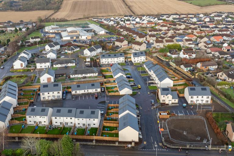 Aerial view of the Kennoway housing development, delivered by Robertson Construction