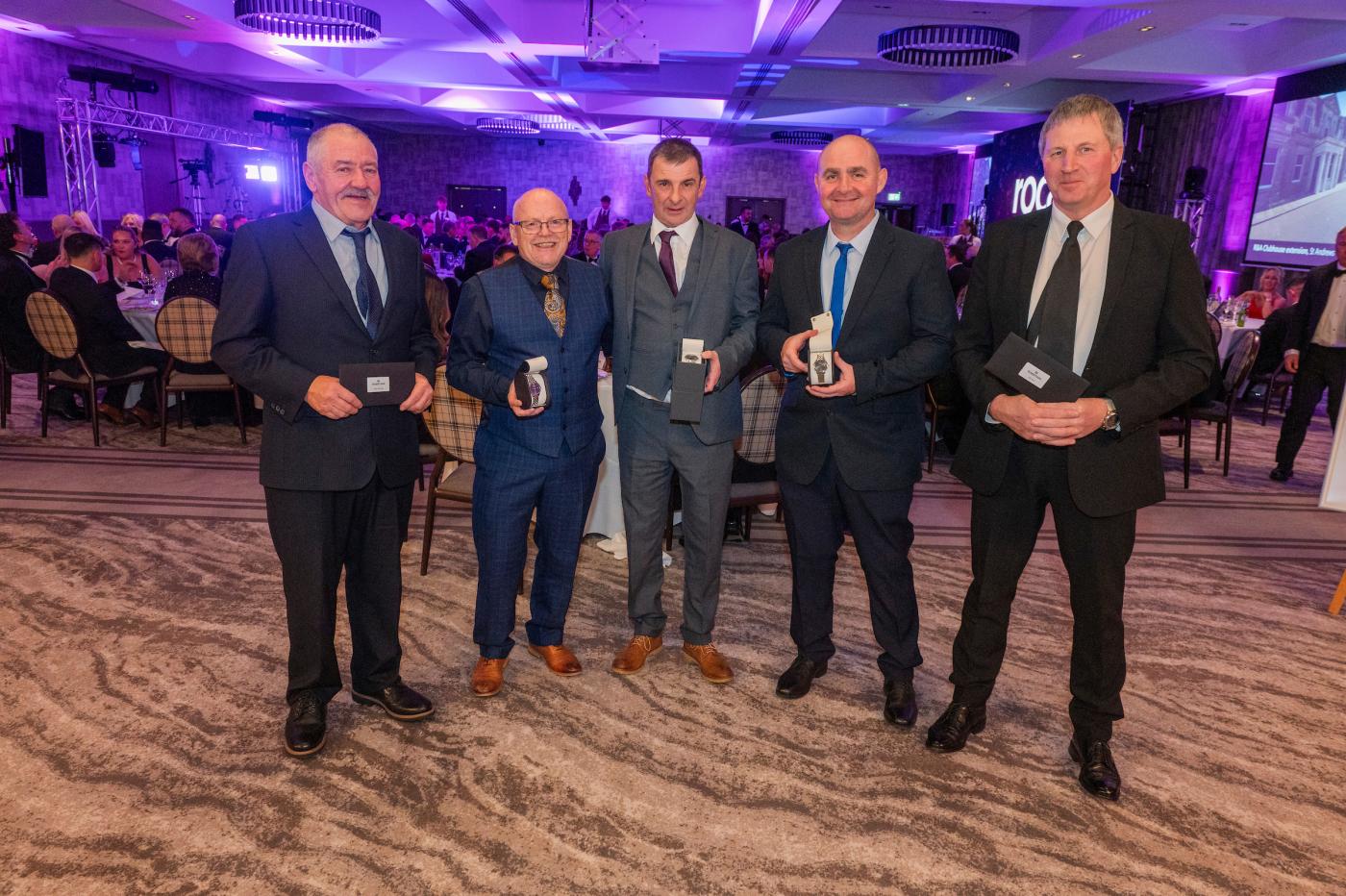 Robertson employees celebrated for 180 years of long service: John Donnelly, Neil Paton, Keith Wood, Jamie Golden and Neil Ross